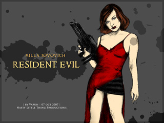 Milla Jovovich in Resident Evil — Drawing by Karthik Abhiram, Wallpaper by Varun Abhiram
