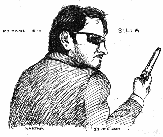 Ajith Kumar as Billa — Drawing by Karthik Abhiram [B&W version]