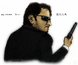 Ajith Kumar as Billa — Drawing by Karthik Abhiram