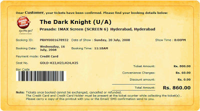 Tickets for "The Dark Knight"